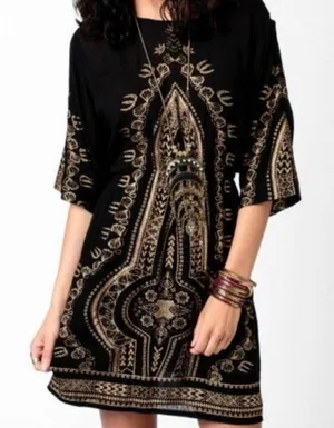 Earthbound Black and Gold Dashiki‎ Dress Size S thumbnail 1