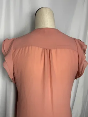 H&M Sheer Blouse Romantic Cottagecore Top 6 Pink Pintuck Flutter Sleeve Blouse thumbnail 4