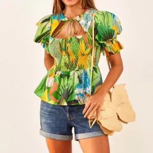 NEW!! FARM RIO Vintage Toucans Smocked‎ Peplum Top Blouse Tropical Small thumbnail 4