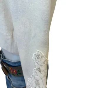 LoveShackFancy White Lace Crewneck Sweater XS Cashmere Romantic Designer $400 thumbnail 13