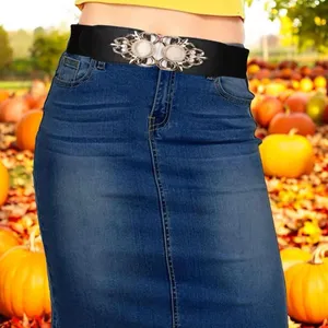 Golden Double Buckle Black Waspie Belt Stretchy Elastic Accentuating‎ Waist Band thumbnail 5