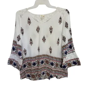 Anthropologie Fig & Flower White Lace Floral Boho 3/4 Sleeve Top XL V-Neck thumbnail 1