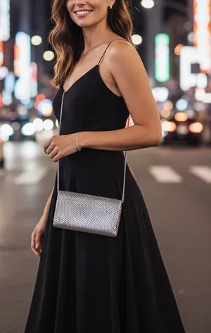 Jessica McClintock Silver Mesh Evening Bag Chain Strap Clutch thumbnail 1