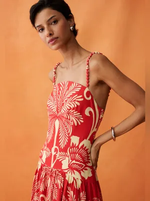 NWT Few Moda Anaya Fernanda Dress size 8 red linen midi copacabana sunset thumbnail 2