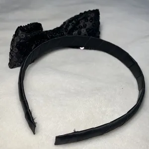 Black Sequin Bow Headband Satin Wrapped Coquette Hair Accessory One Size thumbnail 1