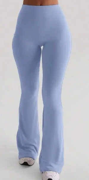 Sexy Tight Flared Pants 2024 High Waisted Elastic Sports Casual Solid Pants thumbnail 1