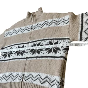Le Lis Collection Womens Fair Isle Quarter Zip Sweater Tan‎ Brown Nordic M thumbnail 6