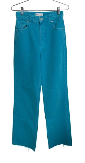 Zara‎ Wide Leg Blue Raw Hem Long Wide Leg pants size 2 thumbnail 1