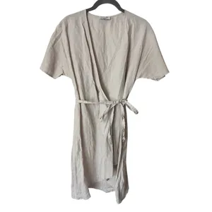 Aritzia Babaton Wallace‎ Wrap Linen Mini Dress Size Small Tan Short Sleeves thumbnail 2