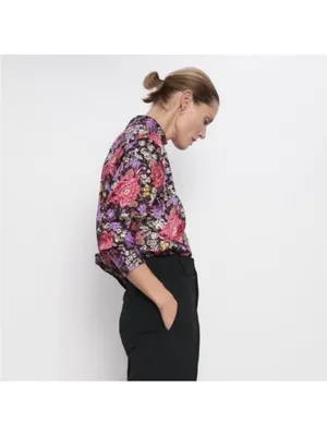 ZARA MULTICOLOURED FLORAL PRINT RELAXED FIT BLOUSE SIZE XS see measurements thumbnail 3