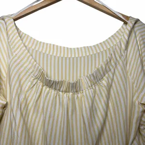 Maeve Anthropologie Clotille Off Shoulder Blouse Yellow Stripe Linen Blend Sz 14 thumbnail 8