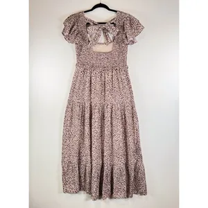 Revolve Majorelle Dress Beige Jade Maxi Cheetah Fit Flare Tiered Smocked Small thumbnail 4