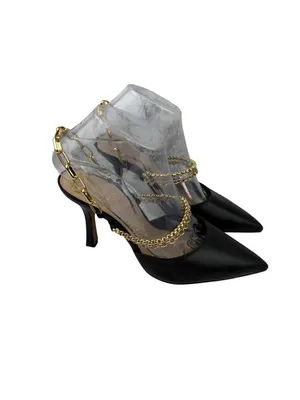 *Vince Camuto Ashna Heels Womens Size 7 Black Leather Gold Chain Slingback NWOB thumbnail 6