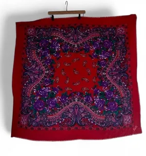 Vintage 80s Vicountessa Valentina scarf red purple floral paisley green shawl thumbnail 1