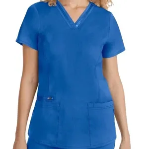 Healing Hands Scrubs Purple Label Jasmin Top Satin Ribbon Style Royal Blue Zip S thumbnail 1