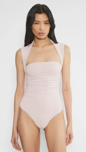 NWT ARITZIA Original Contour Flourish Square Neck Thong Bodysuit Bow Pink Medium thumbnail 1
