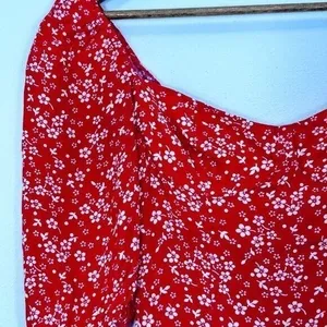 Reformation Red Puff Sleeve Mini Dress Bustier‎ Ditsy Floral Milkmaid Party Date thumbnail 7
