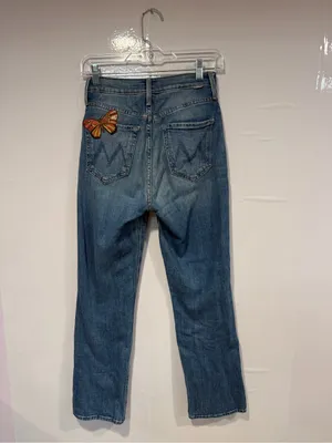 Mother nondistressed button fly butterfly embroidered jeans thumbnail 5