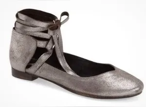 Free People Metallic Silver Lace-Up Ballet Flats thumbnail 1
