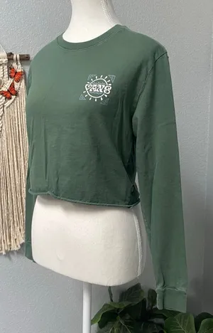 Green Vans Long Sleeve Sunburst Graphic Crop Top 100% Cotton thumbnail 1