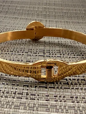 Black Round Roman Gold Tone Stainless Steel Hinge Bangle Cuff thumbnail 4