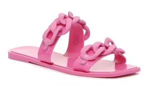 JLO pink jelly slide sandals with chain detail thumbnail 1
