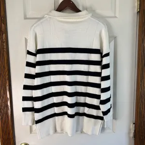 WIHOLL Striped Pullover Sweater Quarter Zip Tunic Top Black‎ White Size S thumbnail 8