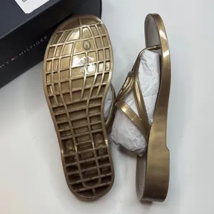 Tommy Hilfiger Women's Vedna Cutout Logo Jelly Thong Sandals- Gold- Size 6 thumbnail 5