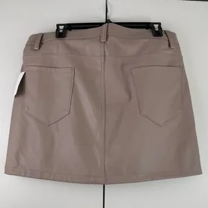 Kensie Jeans Taupe Beige Vegan Leather Mini‎ Skirt High Waist NWT 14 32 thumbnail 3