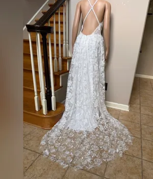 Ryanth Long Lace Wedding Dresses Bride Simple Beach Dress Train Boho Bridal thumbnail 11