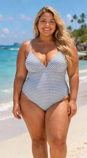 Kona Sol Navy Blue & White Striped One-Piece Swimsuit - Size Large thumbnail 1