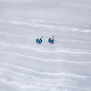 Dark Turquoise Tone & Silver Tone Dainty & Small Stud Earrings thumbnail 2