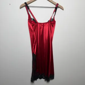 VTG 90s Victoria Secret Women Slip Dress 34C Cherry Red Lace‎ Trim Bustier Vamp thumbnail 9