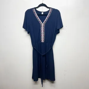 Old Navy Womens Dress Large Embroidered Flutter Sleeve Midi Stretch Boho Western thumbnail 2