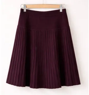 Valerie Stevens 100% wool woolmark burgundy pleat skirt large thumbnail 1
