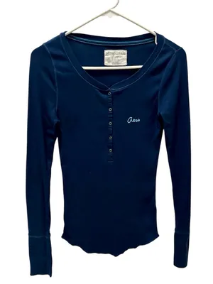 Aeropostale Y2K Long Sleeve Henley Shirt size Medium blue thumbnail 2