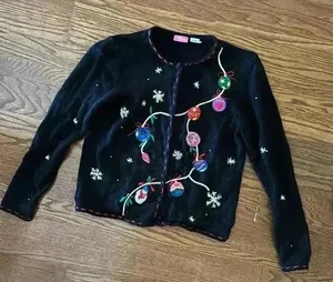Vintage PAPPAGALLO CHRISTMAS SWEATER Embroidered Ornaments Bright Size Small thumbnail 2