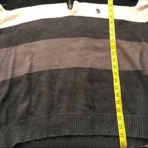 Preppy Minimalist Rugby Striped Country Club Quarter 1/4 Zip Sweater Shirt Top Long Sleeve Minimalist Knit Black White Men XL - measurement in pics thumbnail 5