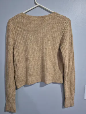 Abercrombie & Fitch Camel Ribbed Button-Front Cropped Cardigan Medium thumbnail 5