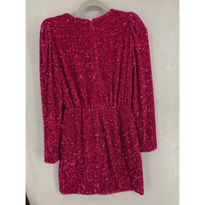 & Other Stories Womens Dress Pink Sequin V-Neck Long Sleeve Mini 4 thumbnail 3