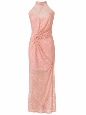 NBD Revolve Dusty Pink Lace Halter Gown Cottagecore Barbie Formal Dress M Prom thumbnail 10