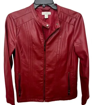 Christopher Banks Red Leather Motorcycle Jacket thumbnail 1