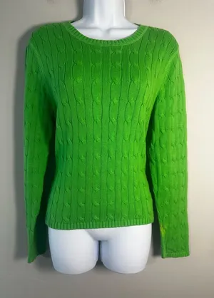 Vtg Polo Jeans Co. Ralph Lauren Women's L Cable‎ Knit Sweater Lime Green Japan thumbnail 1