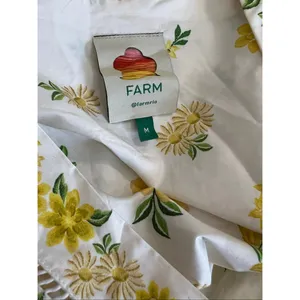 FARM Rio Azaleia Mini Dress M Yellow Floral Cotton Puff Sleeve V-Neck Missing Be thumbnail 7