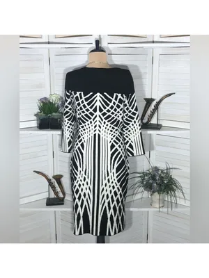 Y2K Black White Sweater Dress Avant Garde 3/4 sleeves artsy whimsi futuristic M thumbnail 2