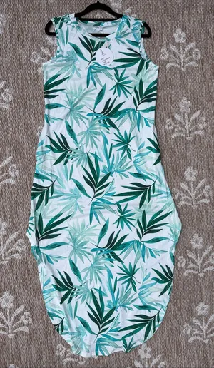 NWT Anrabess Sleeveless Tropical Leaf Maxi Dress - Green on White thumbnail 1