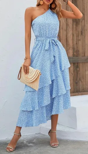 Blue Floral Dress Size M thumbnail 3