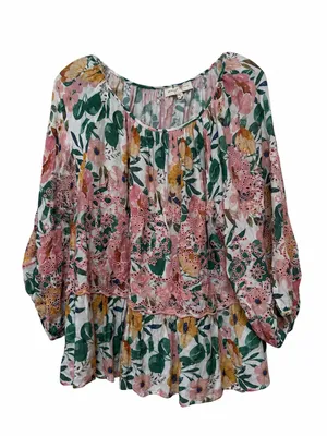 Penelope Rose Fairycore Eyelet Floral Blouse L Cottagecore Boho Peasant thumbnail 1