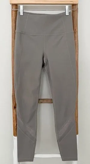 Athleta gray beige tan leggings mesh detail thumbnail 1