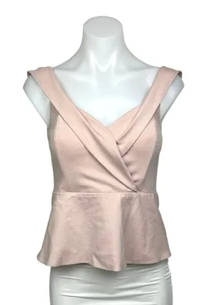 Forever New Pink Shakira Cross Over Off-shoulder Peplum Ponte Zip Top Blouse S thumbnail 1